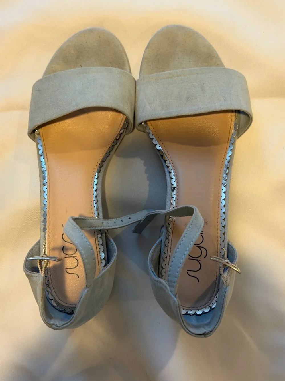 Sugar Light Blue Faux Suede Block Heel Sandals | Ankle Strap | Size 7 | DSW